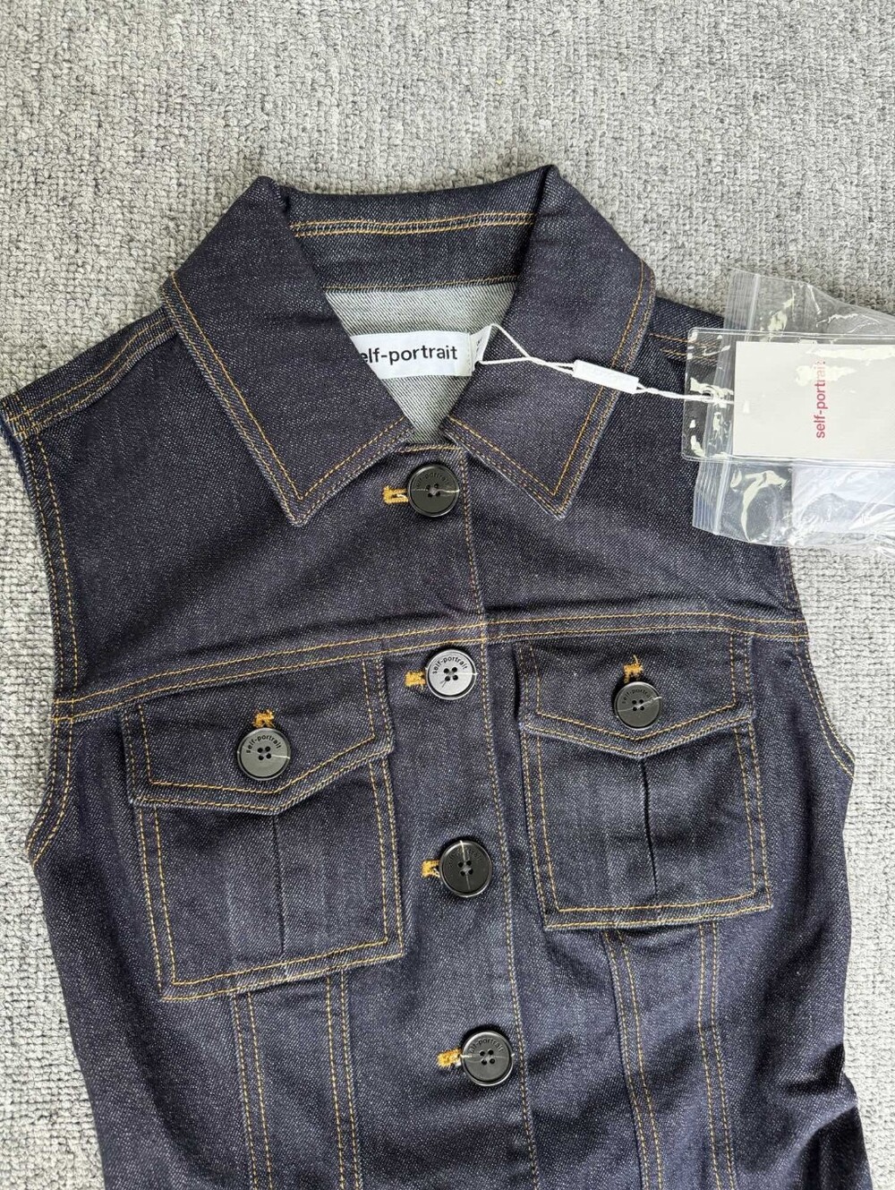 Self Portrait Indigo Denim Flared Mini Dress - Picture 7 of 14